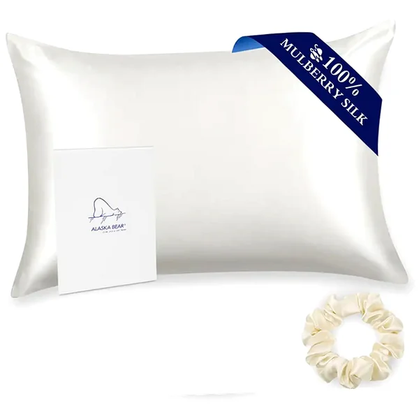 100% mulberry silk pillowcase for hair and skin, queen size, ivory