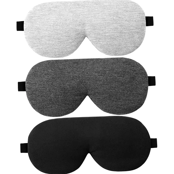 Three-pack organic cotton bamboo contoured sleep eye masks for travel and home