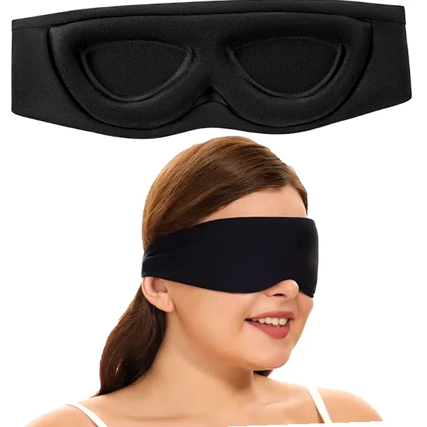Headband-style cup-shaped blackout mask for side sleepers, machine washable